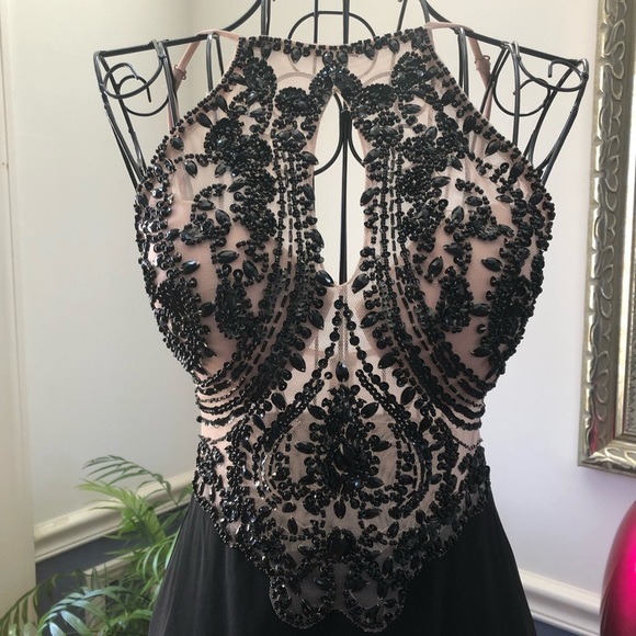 Stacy Sklar black beaded evening gown prom floor length Dress size 3 - Picture 3 of 8